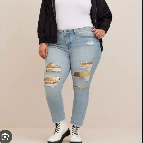 Torrid high rise straight distressed sequin back jeans‎ womens size 14R - Picture 1 of 8